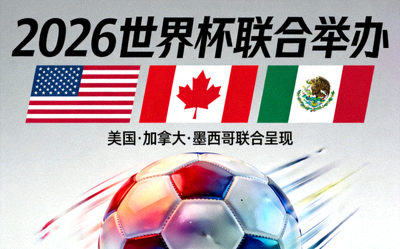 2026世界杯三国联合举办宣传图 - 美国、加拿大、墨西哥国旗与足球