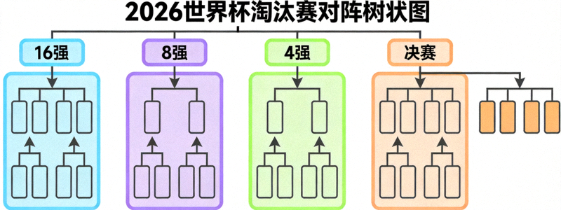 2026世界杯淘汰赛对阵树状图 - 16强、8强、4强至决赛晋级路径